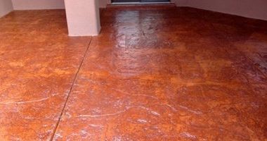 A stamped concrete floor with a solvent-based acrylic that was applied one year ago. The applicator wanted to see what the floor would look like with Armor Blush Repair and Armor AR350 sealer before doing the entire floor.